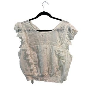 Aerie Eyelet Cropped Shirt Cream